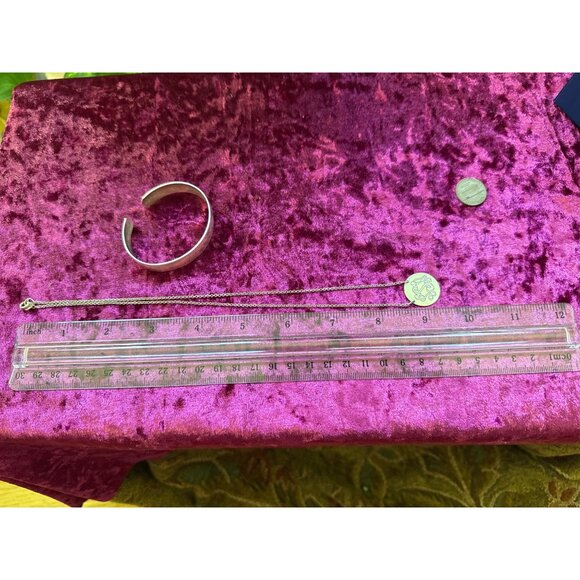 Engraved Sterling Silver Cuff Bracelet "Mildred" & Monogram Pendant Necklace - Picture 9 of 10